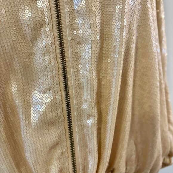 GIBSON Gold Crop Sequin Zip Up Bomber Style Jacket Size XS - Picture 2 of 14